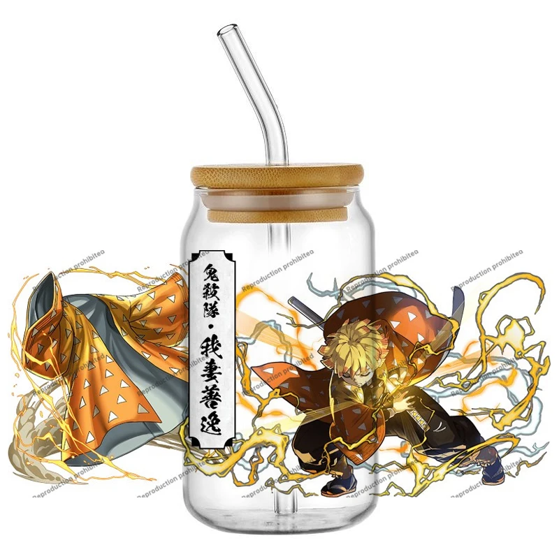 أحدث تصميم شيطان القاتل شعبية ملحمة أنيمي 16 أوقية UVDTF ملصقات ثلاثية الأبعاد الكرتون مانغا الشارات كوب القدح القهوة UV DTF هدية عيد ميلاد #5