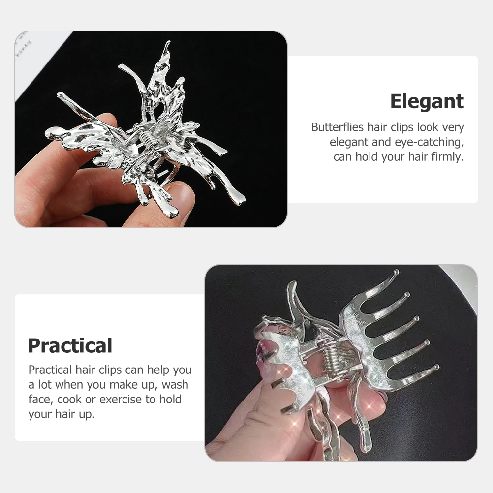 

2pcs Silver Metal Claw Clips Durable Materials Suitable Thick Fine Long Short Hair Women Girls Daily Party Use
