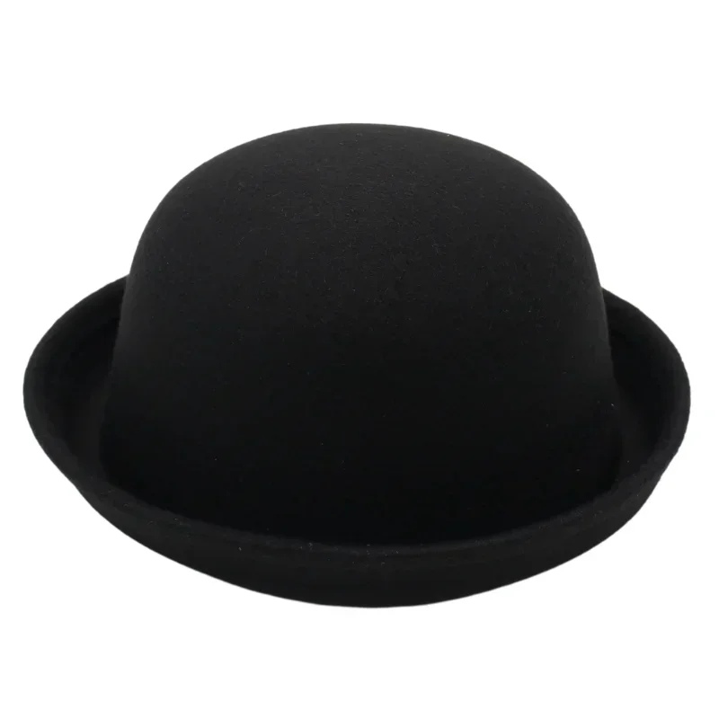 Parent-child Solid Color Fedora Hat Jazz Dome Top Cap Casual Women Men Imitation Wool Round Bowler Hat Roll Up Brim Felt Hats