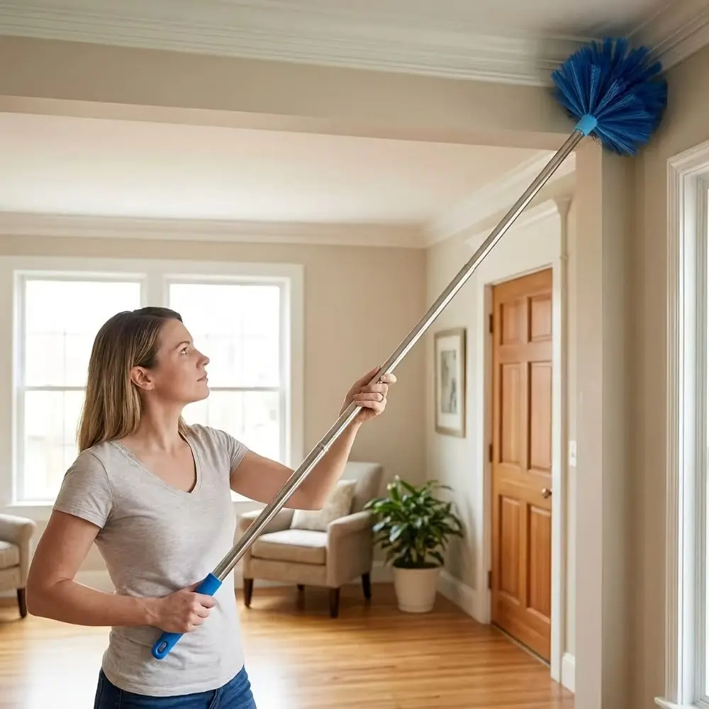 Long Handle Spider Web Cleaner Brush Washable Extendable Rod Telescopic Duster Multifunctional Lightweight Wall Dusting Brush