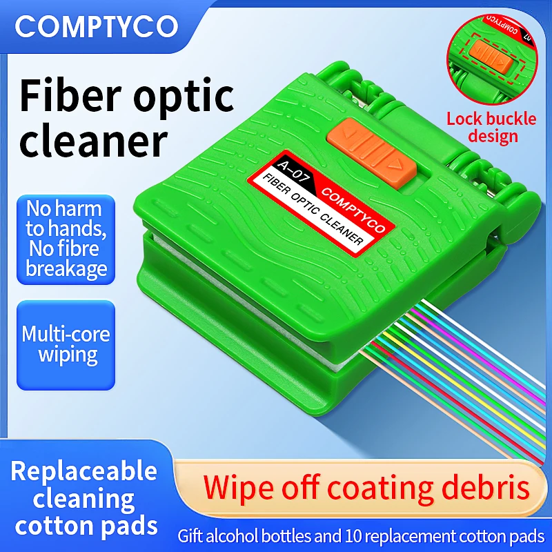 COMPTYCO A-07 Optical Fiber Core Wiping Clip FTTH Cleaning Tool Fiber Optic Cleaner With Cleaner Cotton/Alcohol Storage Bottle