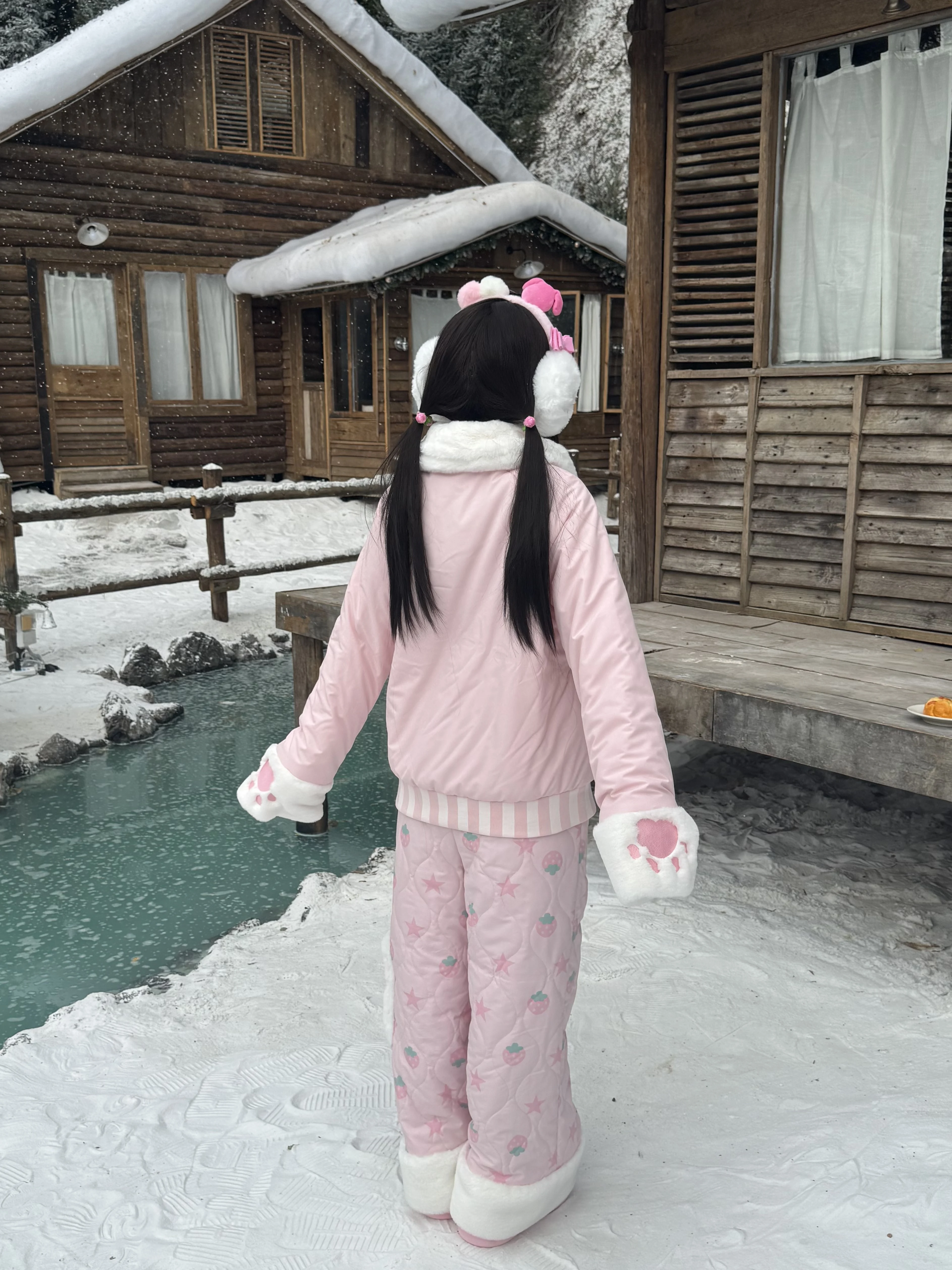 Autumn Winter New Japanese Style Soft Girl Sweet Cute Casual Pink Strawberry Embroidery Straight Warm Long Cotton Pants