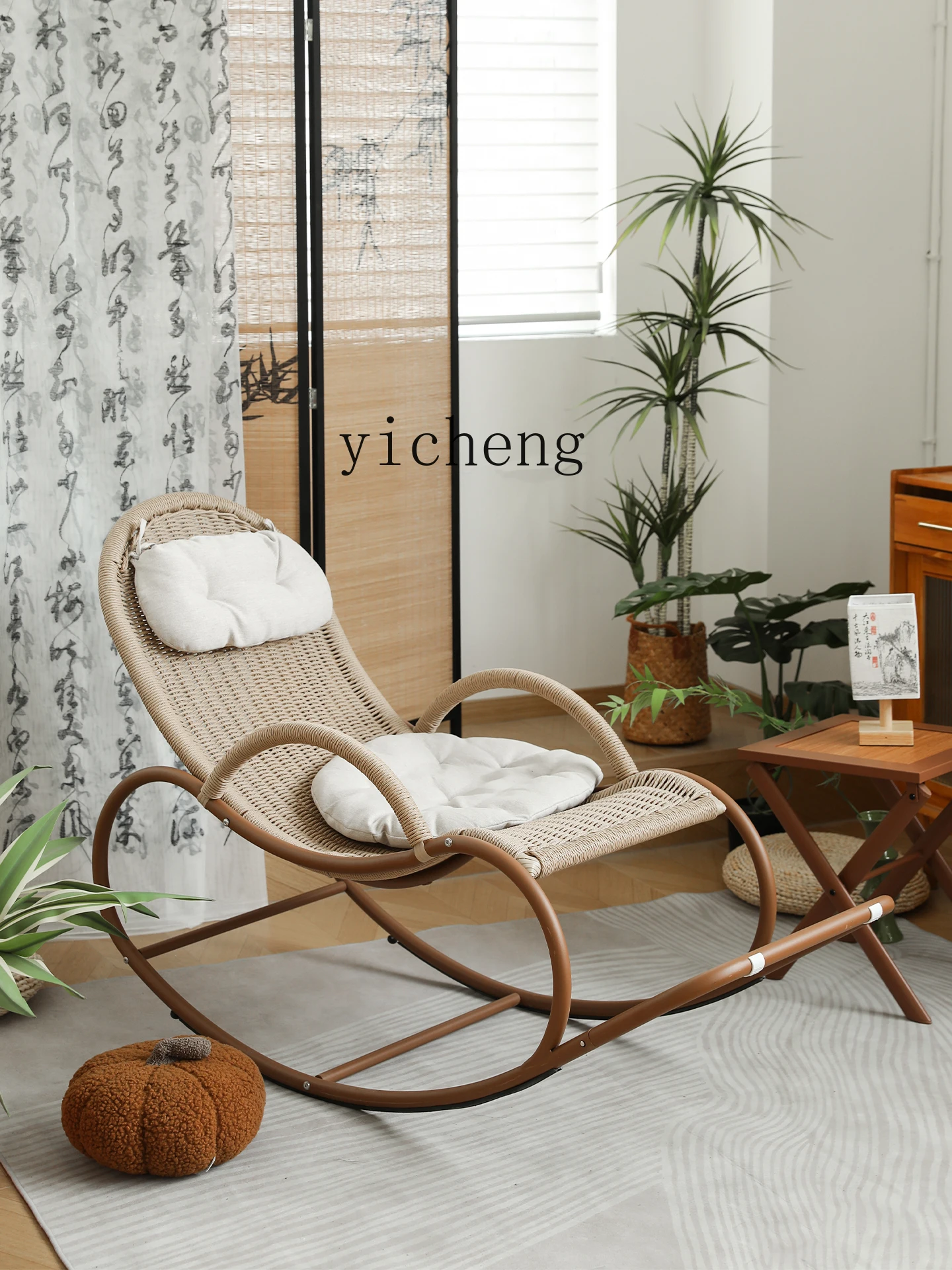 YZ adult recliner balcony leisure rattan chair lunch break Chinese style happy courtyard garden outdoor rocking chair