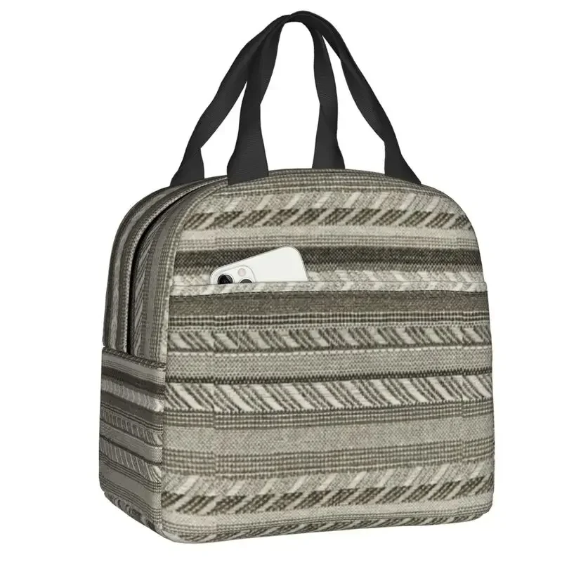 

Boho Coffee Stripe Resuable Lunch Box Women Leakproof Bohemian Cooler Thermal Food Insulated Lunch Bag Office Work