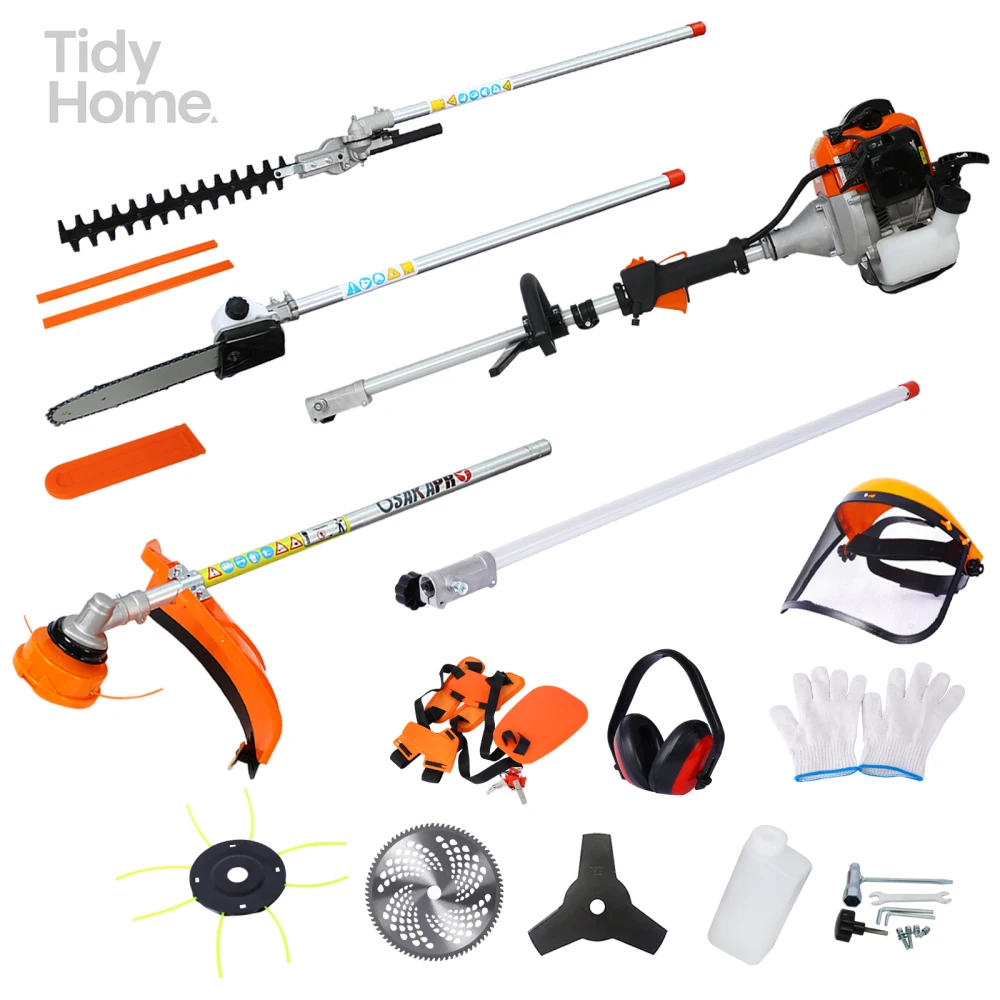 

10 in 1 Multi-Functional Trimming Tool,Lawn Mower,Garden Tool System with Gas Pole Saw, Hedge Trimmer, Grass Trimmer and Brush