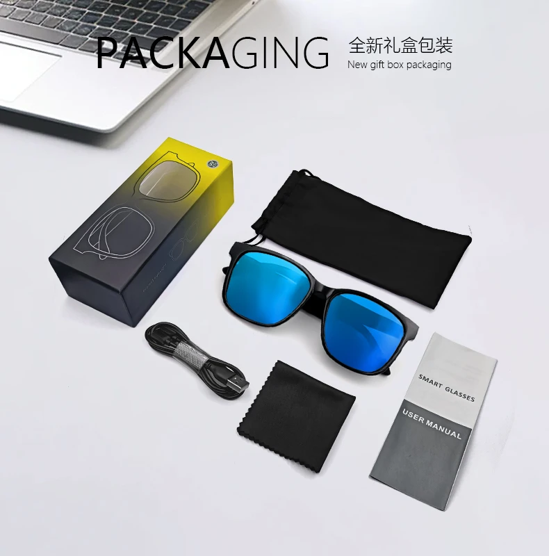 GS08 Anti-Blaulicht-Brille machen Anrufe an, Musik, Anrufe, Rauschunterdrückung, UV400-Schutz, BT TWS, intelligente Brille für Männer