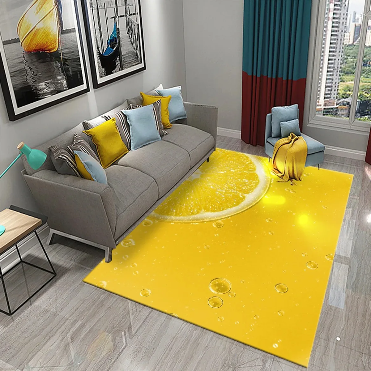 Желтый и зеленый ковер с лимоном, узор свежих фруктов, коврик для ванной комнаты, кухни, нескользящий ковер, декор для спальни, гостиной