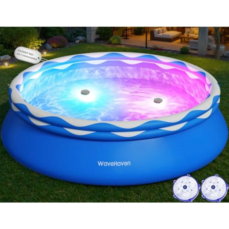 

Easy Set Pool with Pool Lights for backyard use, PVC material, blue color, quick inflation and stable top rings design