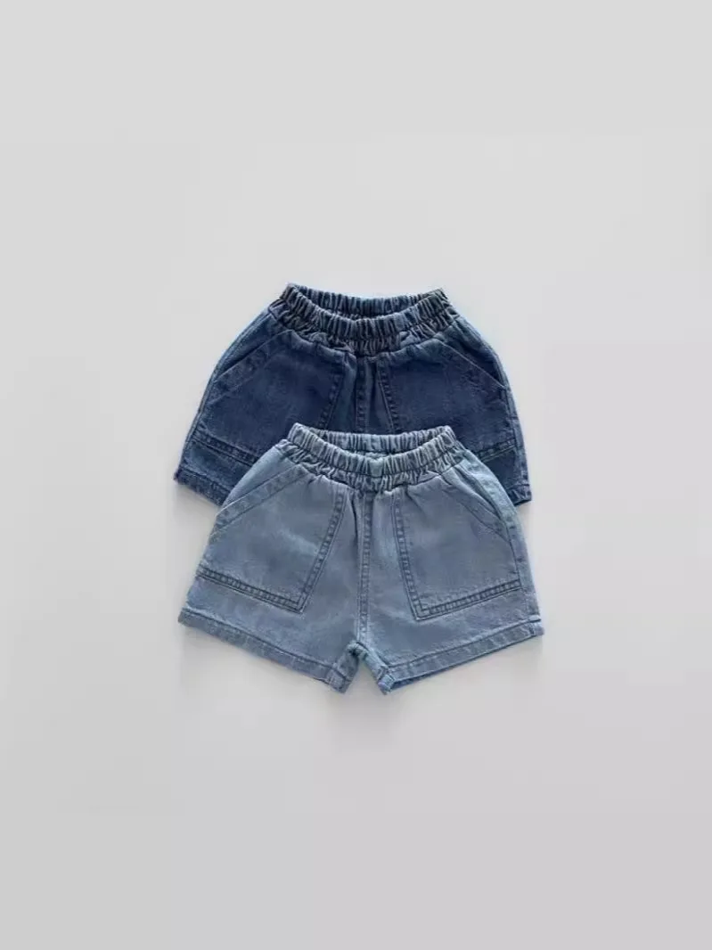 

2024 Summer New Baby Denim Shorts Solid Toddler Boy Fashion Short Jeans Infant Girl Large Pocket Casual Shorts Versatile Clothes