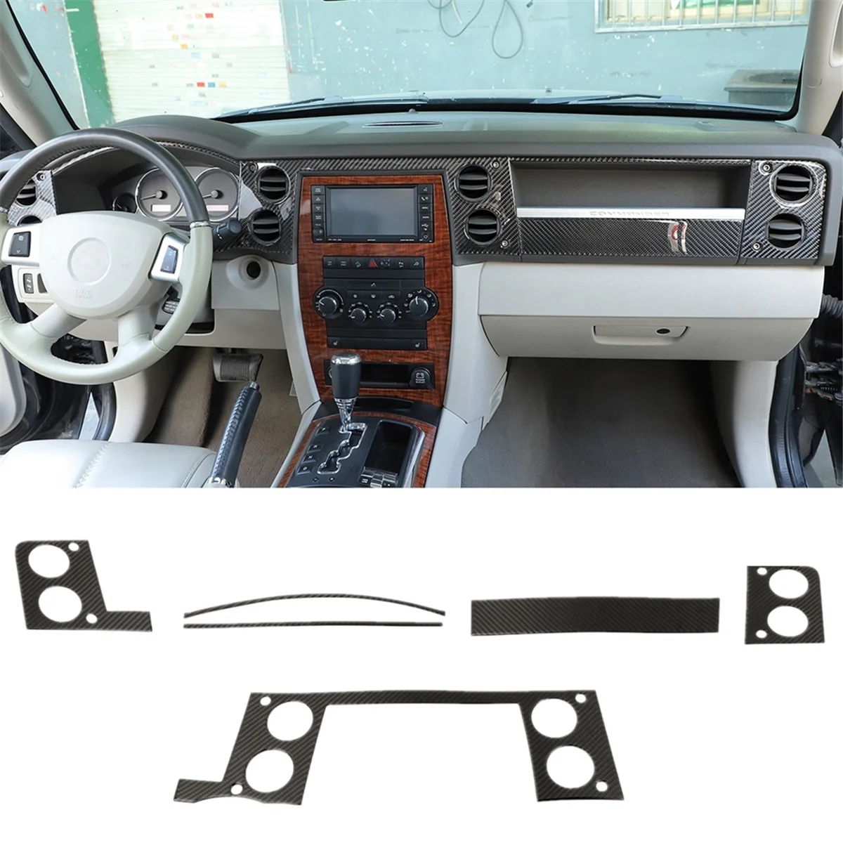 For Jeep Commander 2006-2010 Carbon Fiber Car Center Console Air Condition Vent Cover Trim Kit Sticker Accessories