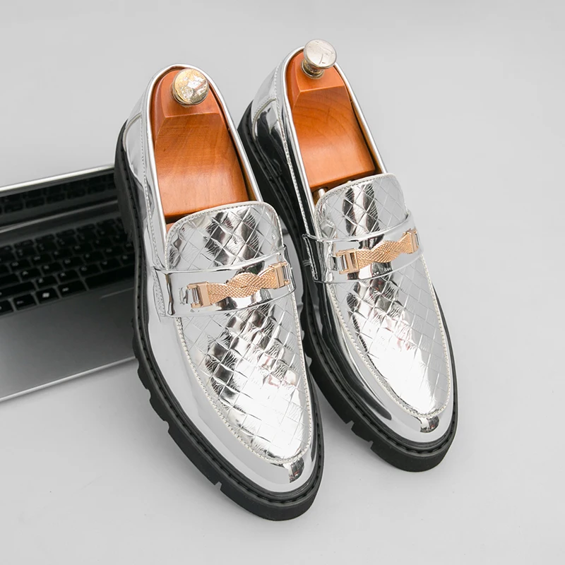 

Loafers Shoes Men PU Solid Color Metal Chain Decoration Thick Sole Comfortable Anti Slip Classic Business Casual Shoes