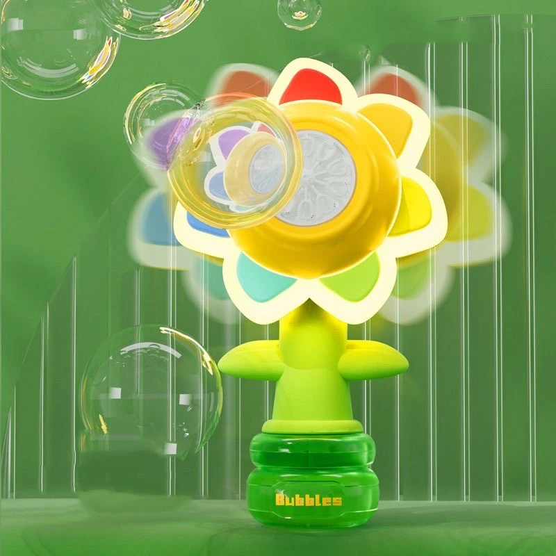 Fully Automatic Sunflower Shaking Head Bubble Machine Toy Night Light Electric Adjustment One Click Sunflower Bubble Machine