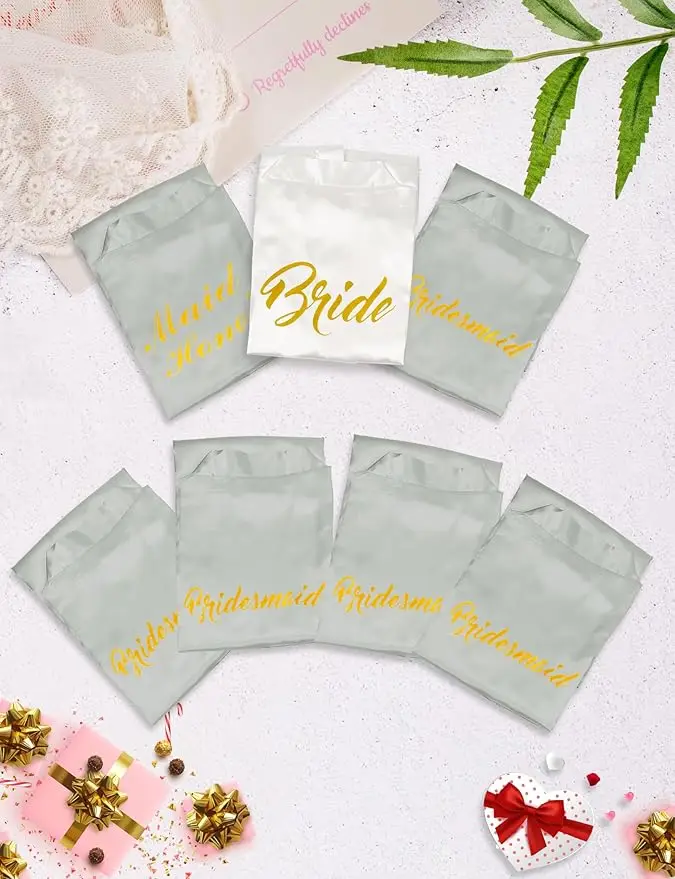 7 Pcs Bride Bridesmaid Robes for Wedding Bridal Party Women Short Silky Satin Robe Kimono with Gold Glitters