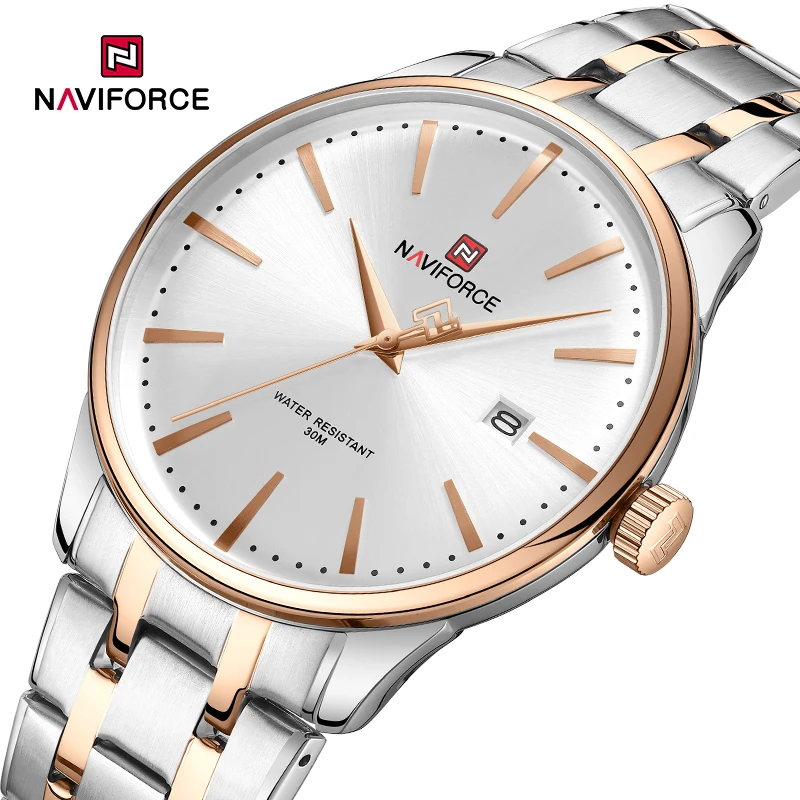 Luxury NAVIFORCE Men Waterproof Watches Stainless Steel Band Business Quartz Wristwatch Auto Date Display Man Clock Reloj Hombre