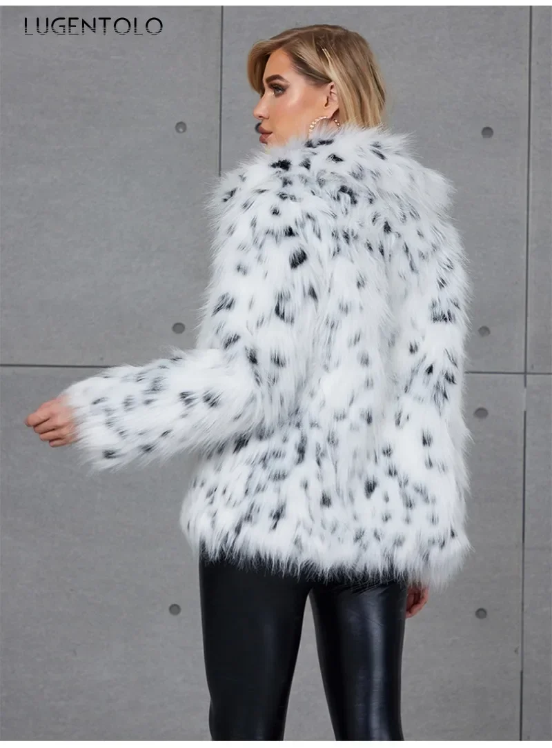 Women Faux Fur Warm Coat Leopard Point Autumn Winter New Fashion Faux Fox Fur Lady Elegant Quality Simple Cloth