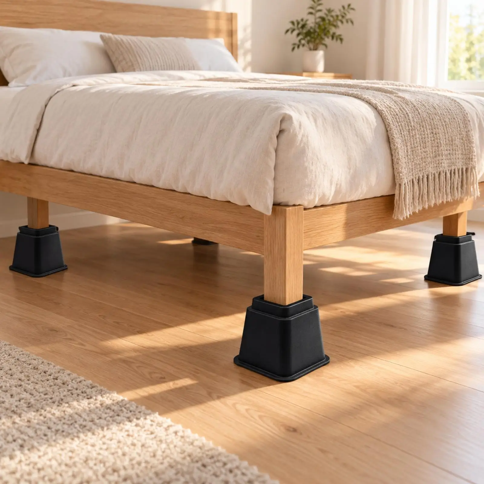 Plastic Furniture Riser for Sofa Bed Legs with Hollow Opening and Flared Base for Extra Storage