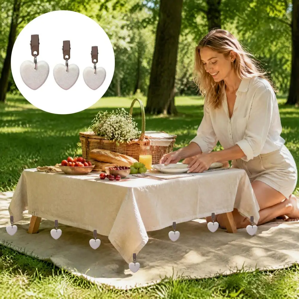 Tablecloth Clips Outdoor Tablecloth Weights Love Heart Tablecloth Weight with Metal Clip Outdoor Picnic Table Cover Pendant