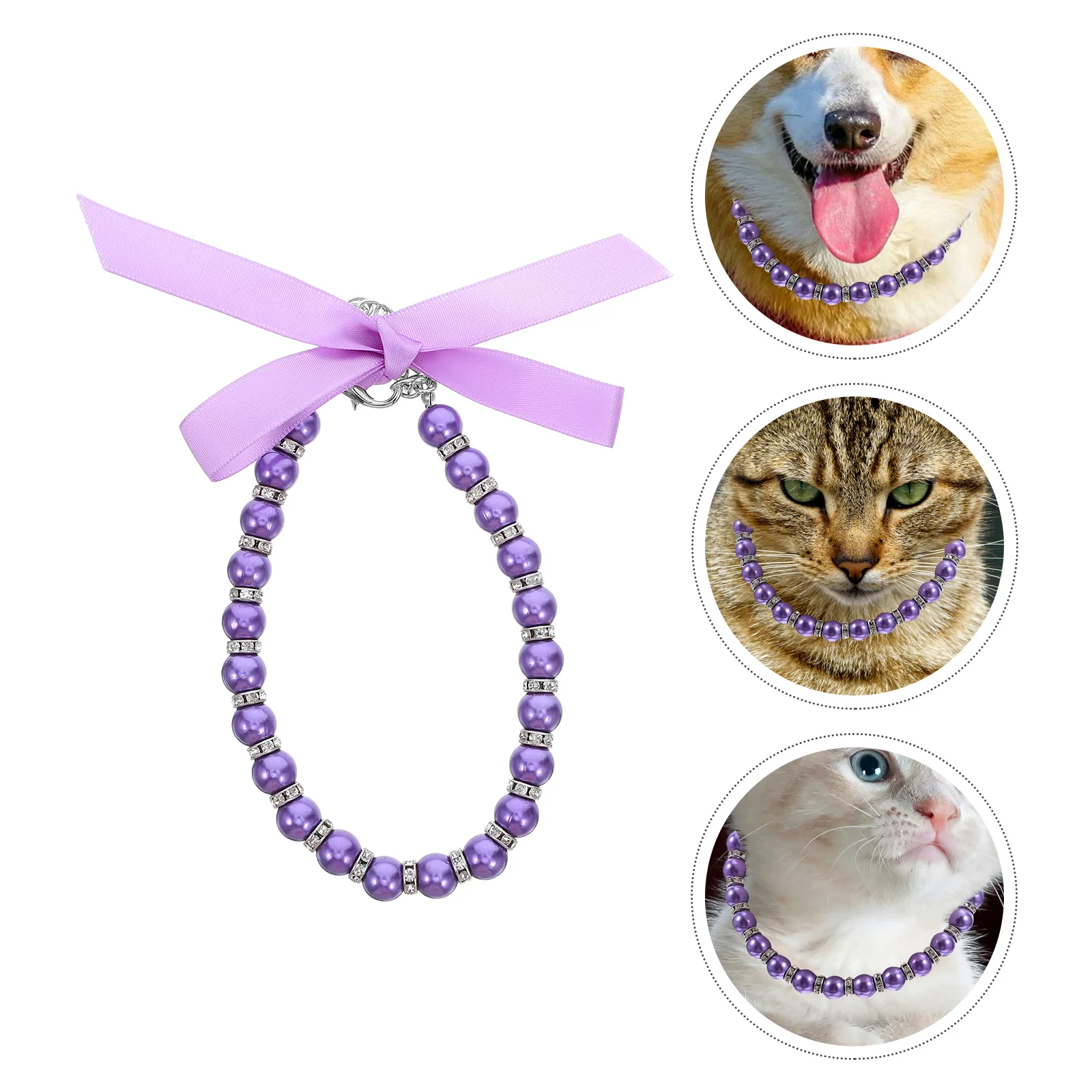 

Durable Lightweight Dog Cat Necklace Imitation Pearls Bling Accessories Ribbon Bow Easy Maintenance Versatile Use