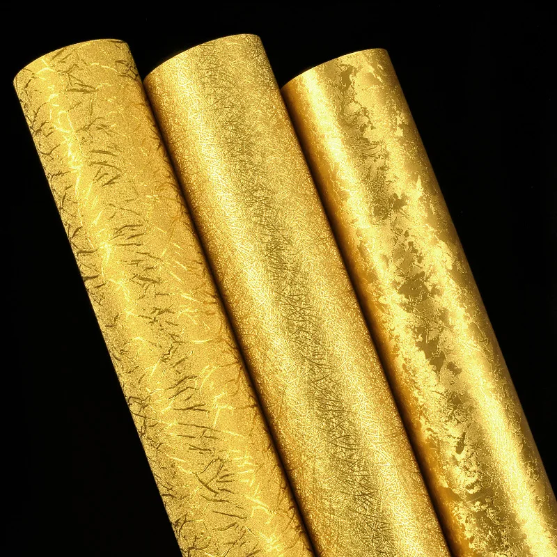 Gold Foil Wallpaper Golden Yellow 3D Embossed Ceiling Wall Covering for KTV Hair Salon Hotel Living Room Buddhist Hall
