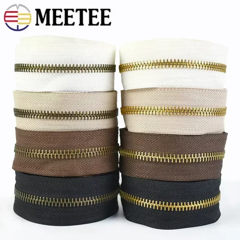 1/2/3Meters Meetee 5# Metal Zipper By The Meter Garment Shoes Zippers Sewing Bag Clothes Zips Repair Kit DIY Tailor Accessories