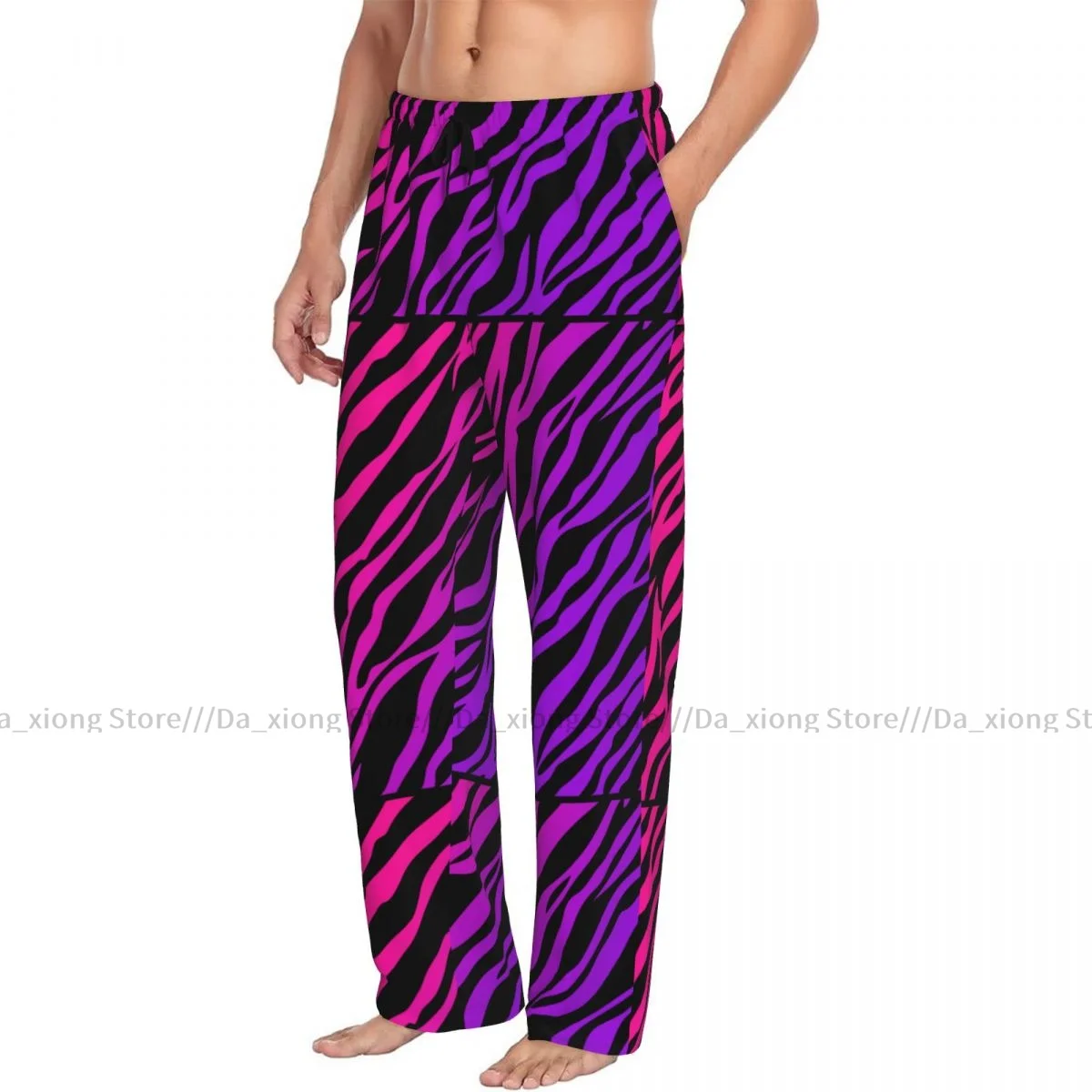 Mens Casual Pajama Long Pant Loose Elastic Waistband Pink Rose Zebra Cozy Sleepwear Home Lounge Pants