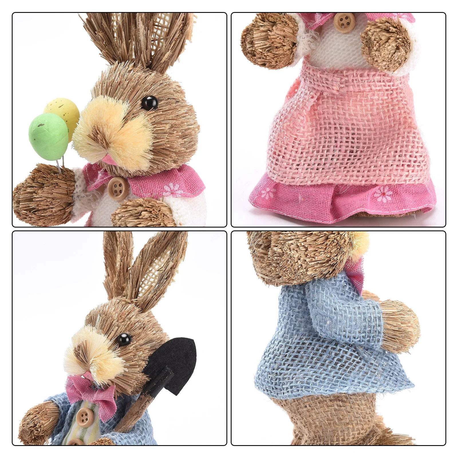 2PCS 23/35CM Straw Bunny Easter Decor Simulation Cute Rabbit Ornament Home Festival Party Window Decoration Props Children Gift