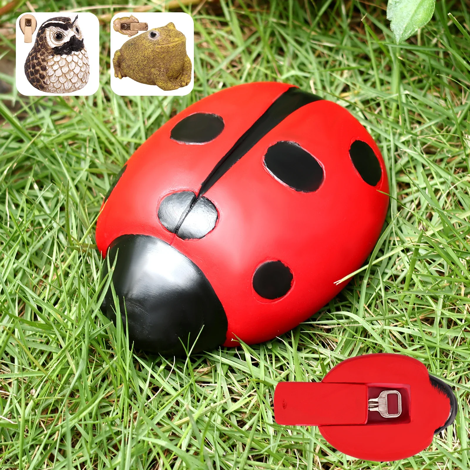 

Ladybug Spare Keys Hider Outdoor Weatherproof Key Hiders Fake Animal Owl/Frog Hidden Key Box Safe Key Storage Box Outside Yard