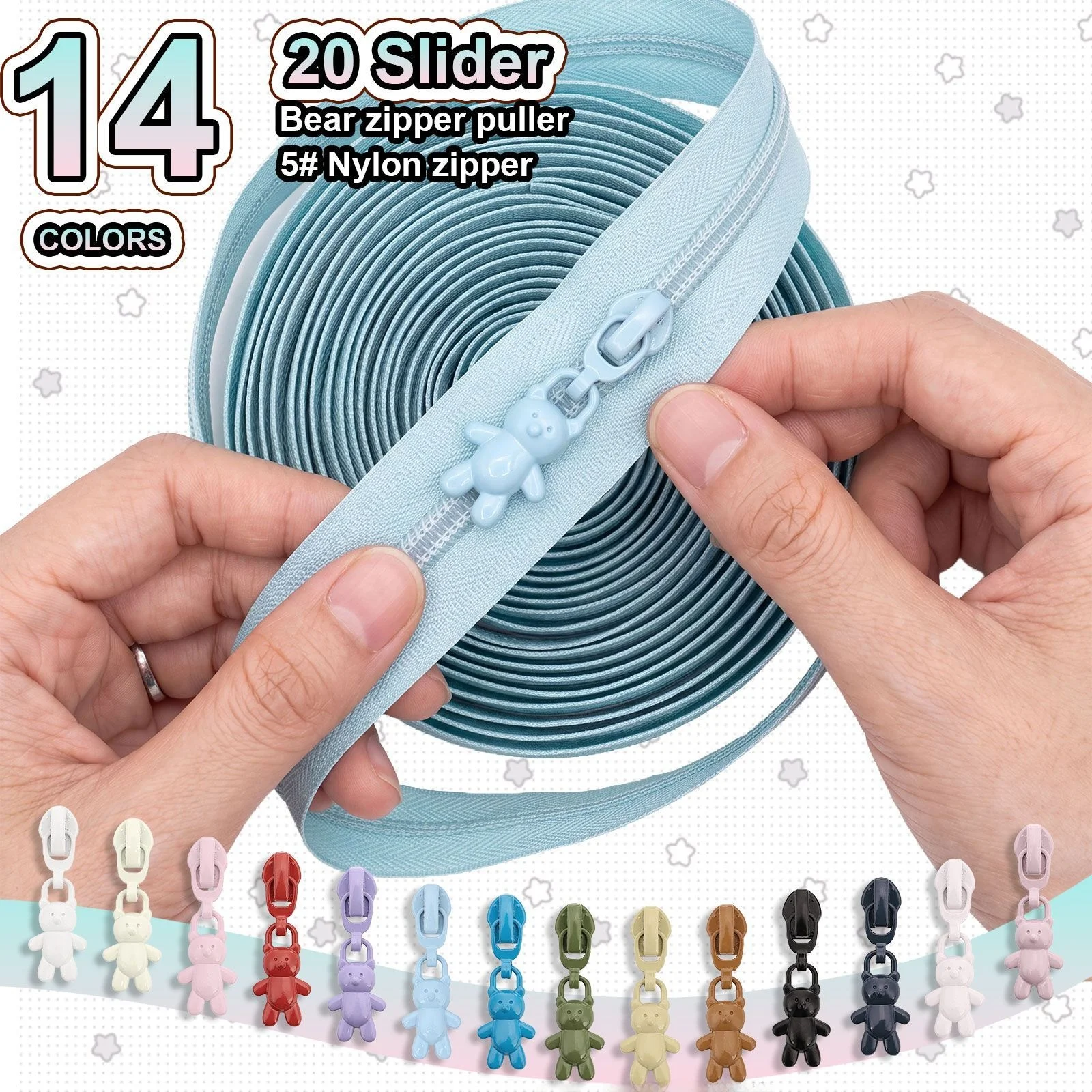 14 Colors 5 Nylon Zipper Set 45 Meters 10 Zipper Heads DIY Bear Zipper for Home Sewing And Crafts Changsons Brand from China