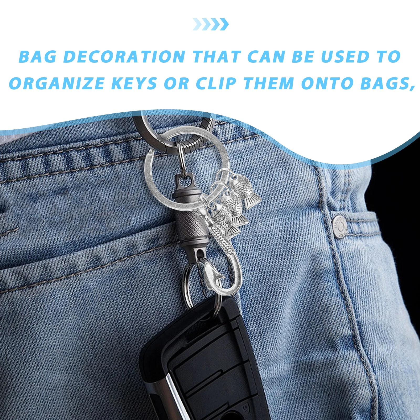 

Fishing Keychain Metal Key Rings Durable Key Holder Bag Charm Father Day Gift Ornaments Decorative Accessories