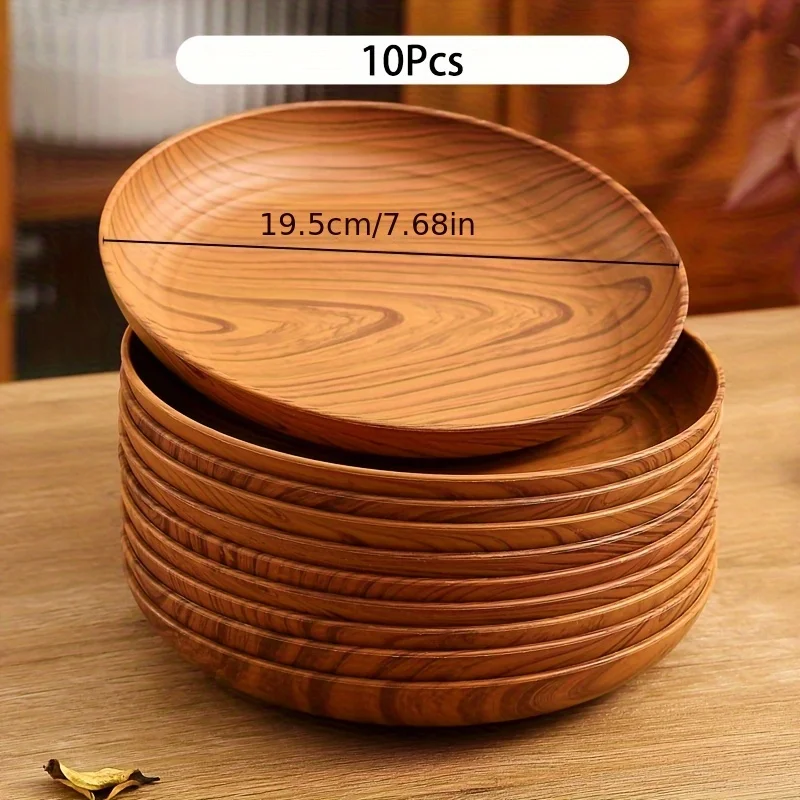 

for Home Fruit Dessert Coffee Cake Plastic TrayCross Border Wood Grain Round Plate
