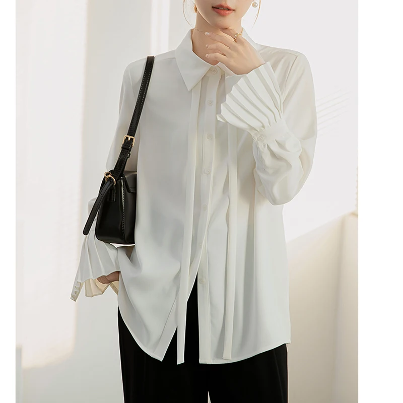 Blauw Shirt Vrouwen Lange Mouw Beroep Kantoor Dames Blouse Koreaanse Mode Tops Flare Mouw Witte Shirts Vrouwelijke S-XL