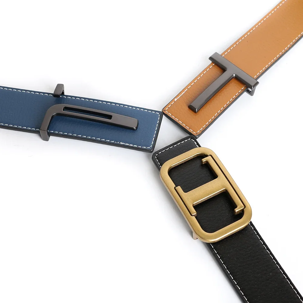 Fashion Luxury Designer Brand T Buckle Belt Men High Quality Women Genuine Real Leather Dress Strap for Jeans Waistband Business