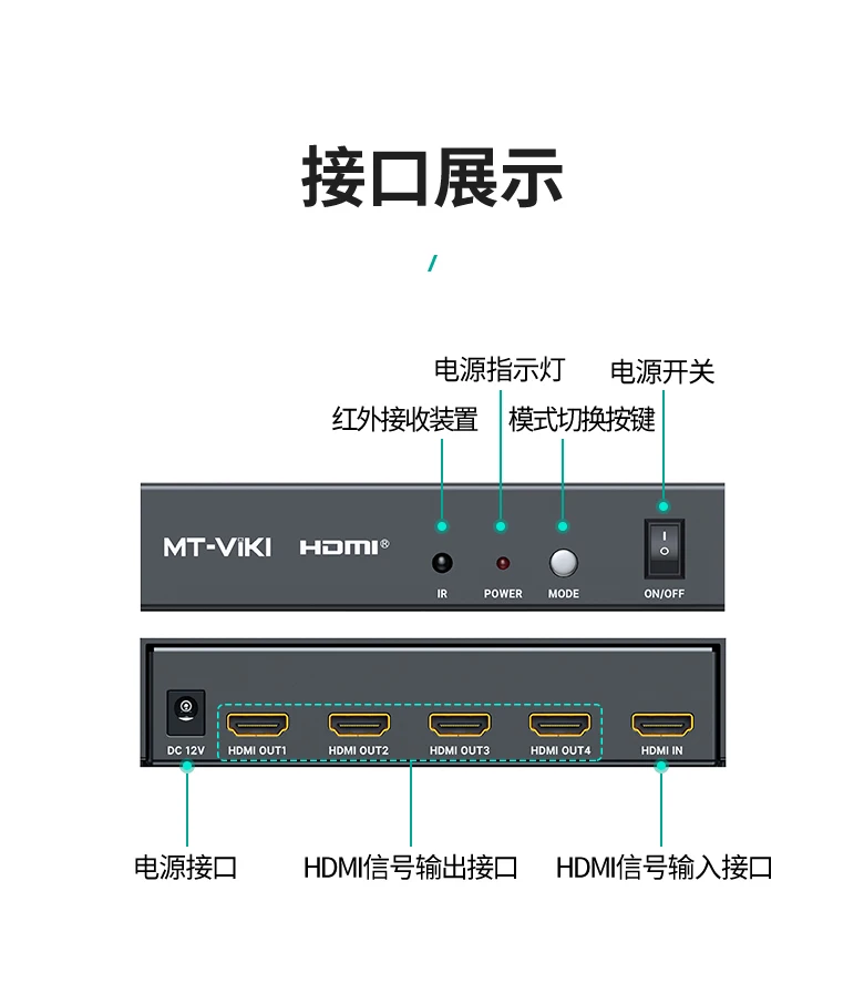 2025年 4K 60Hz HDMIスプリッター 1入力4出力 MT-VIKI スプリッター 1x4 (4つのテレビモニター用)、4ポートHDMIスプリッター 2x2 (電源アダプター付き)