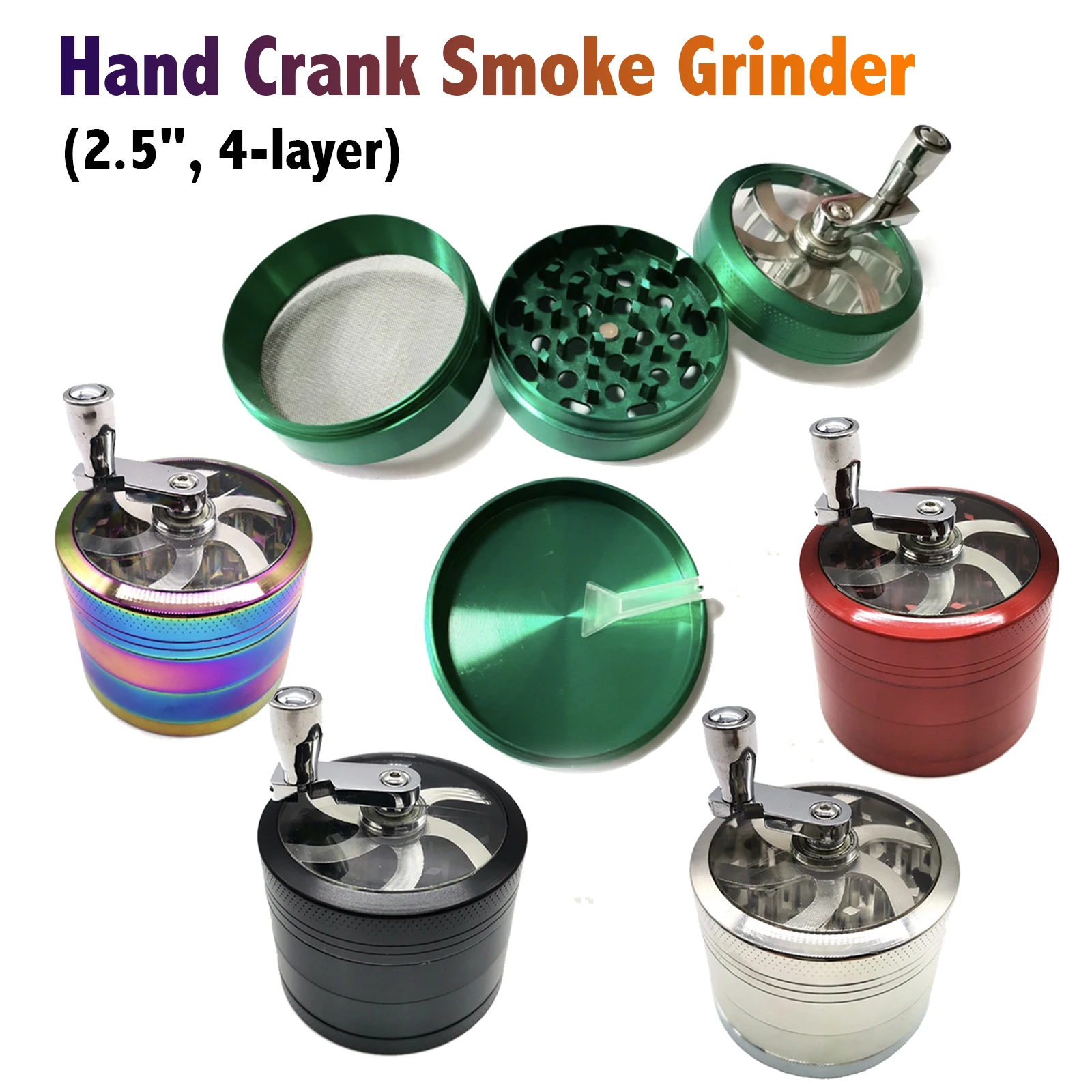 1pc, 4-layer metal hand-cranked cigarette grinder, Creative Grinder, Colorful Hand-cranked Metal Grinder For Kitchen, Spice Grin