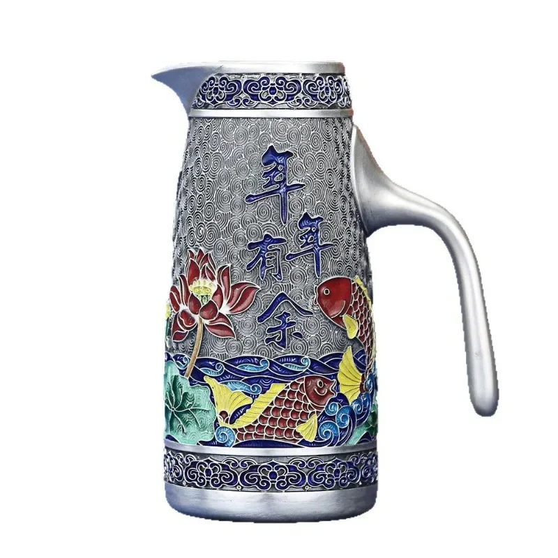 

Silver wine set 999 silver wine dispenser, foot silver wine jug enamel color craft