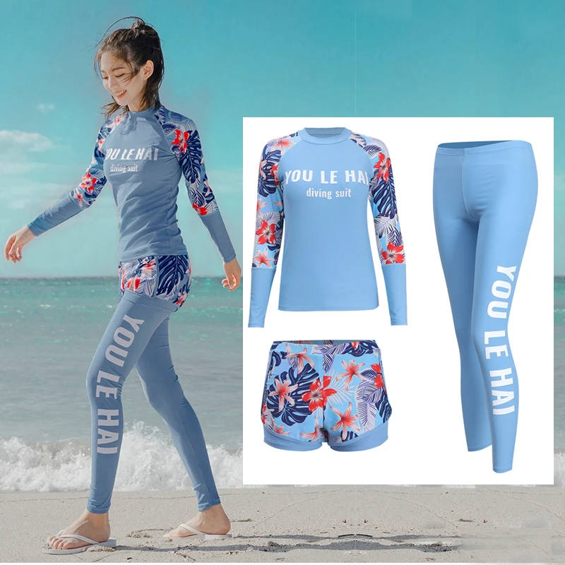 

Women's 3pcs/set Long Sleeve Shirts With Leggings Sun Protection Rash Guard Swim Surfing Fishing Hiking Dive Skin Tankini
