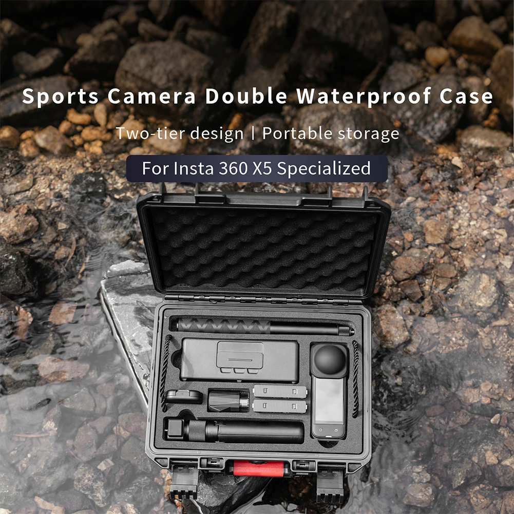 ل Insta360 X5 حمل صندوق سفر محمول مقاوم للانفجار 2 طبقة حقيبة التخزين مقاوم للماء صندوق شل صلب ل Insta360 X5