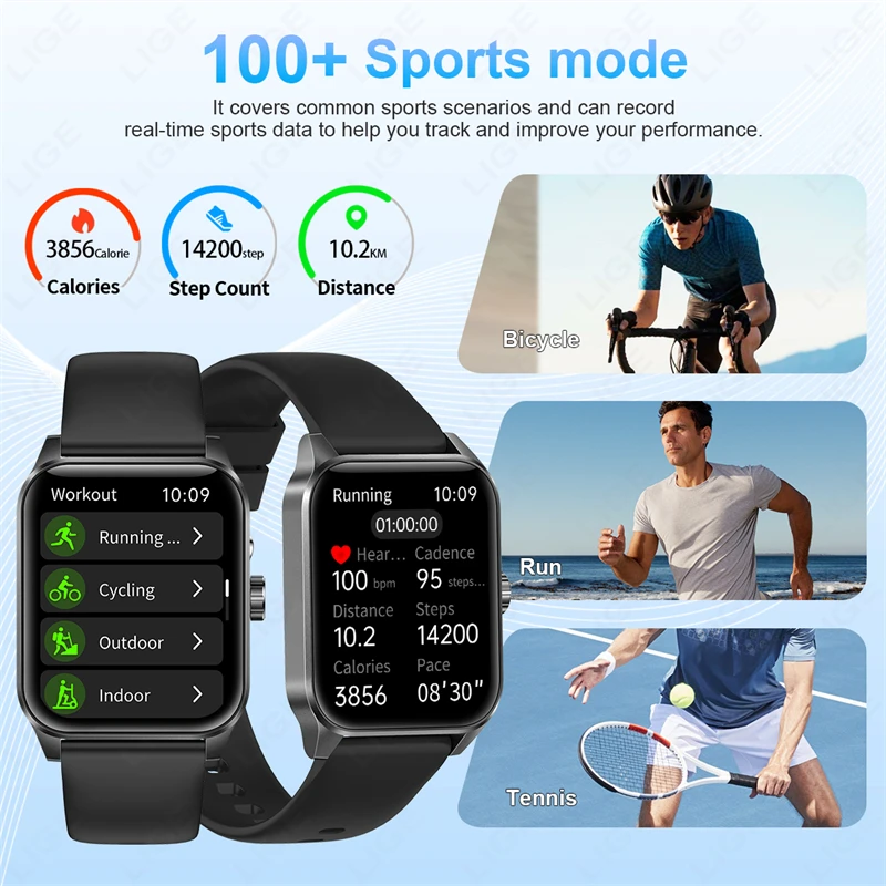 LIGE Health Smart Watch Men Women Sleep Monitor Oxygen Physiological Cycle Smart Watch Adult SmartWatch Waterproof Watch Sports