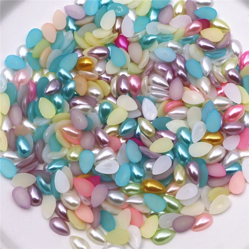 300 pcs 10*6 millimetri Colori Della Miscela ABS Imitazione a Metà Teardrop Pearl Beads FlatBack Cabochon FAI DA TE Scrapbook Craft/ nail Deco, VEG