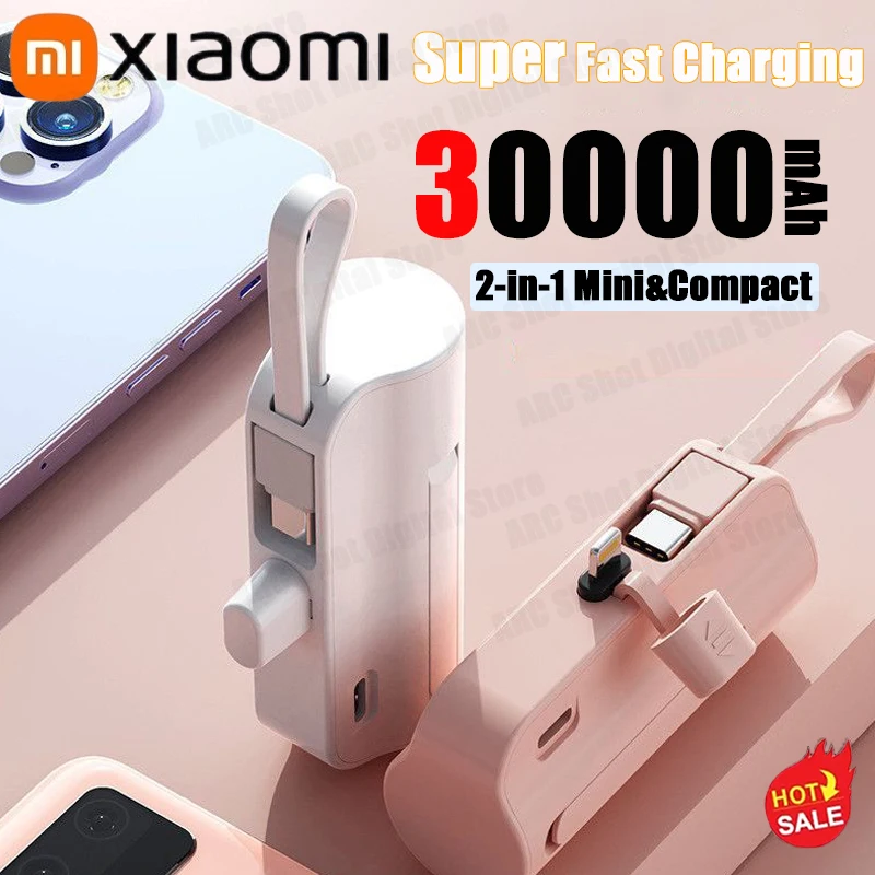 Xiaomi 30000mAh بنك الطاقة الصغير قوس كبسولة بنيت كابل المحمولة شحن سريع بطارية خارجية قوة البنك ل Type-C آيفون