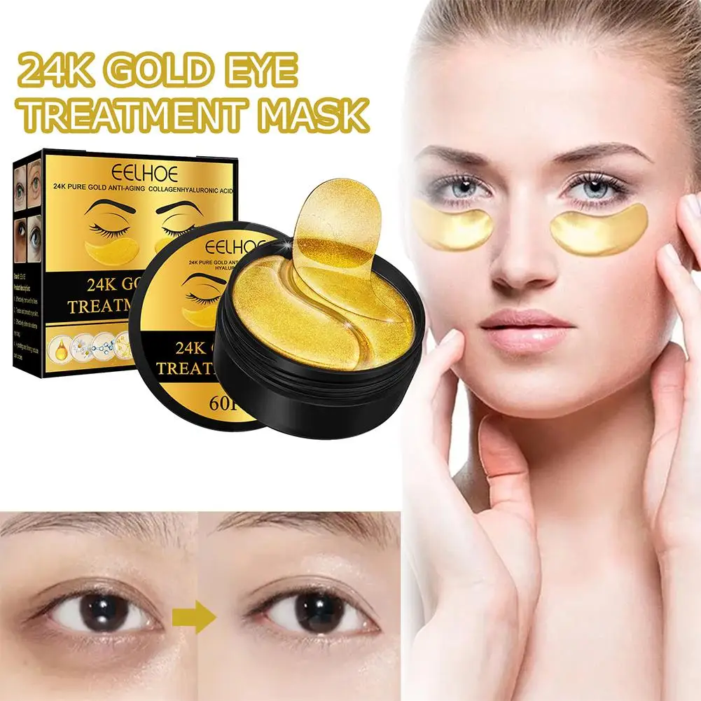 

24k Gold Collagen Eye Patches Anti Aging Crystal Collagen Patches Patches Moisturizing Eye Pcs Eye Anti Puffiness C8q3