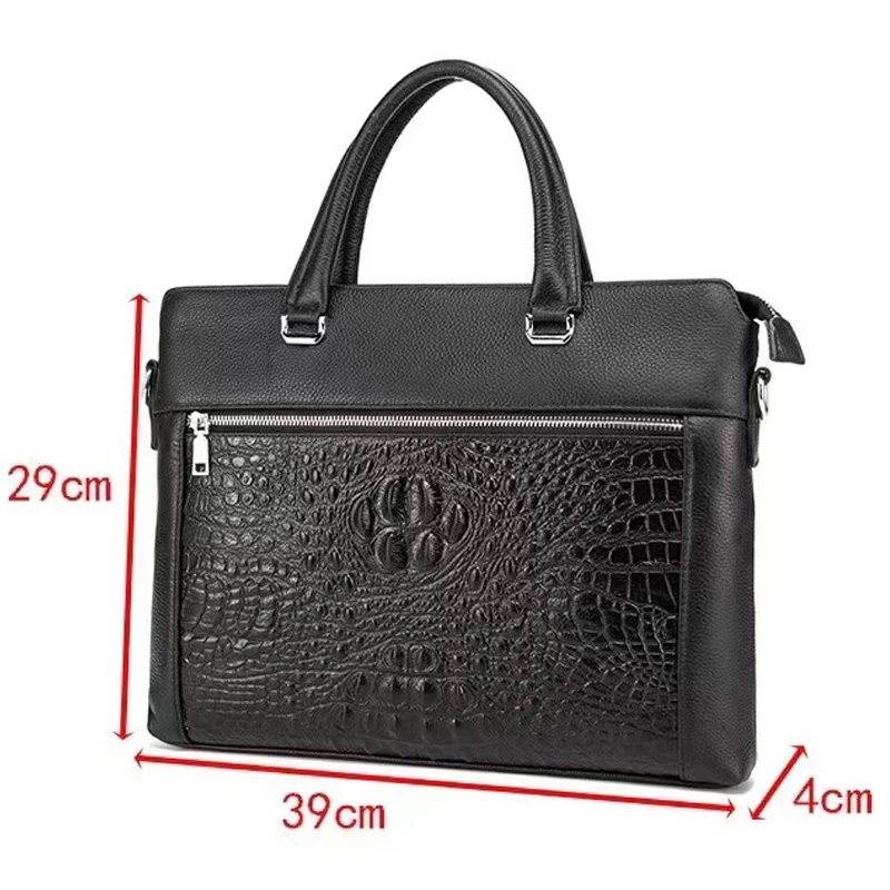 New Crocodile Pattern Men Briefcase Genuine Leather Laptop Bag 14 15.6