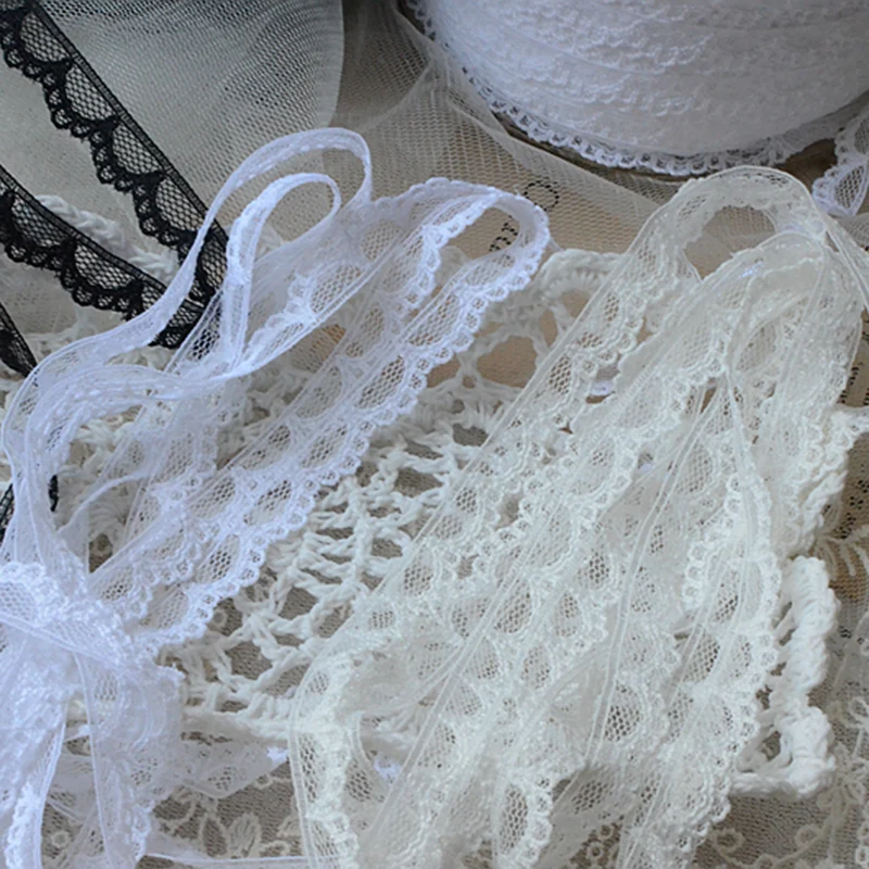 10Yards/Roll White Black Lace Ribbon Fabric Webbing Decoration Lovely Gift Packing Polyester Material DIY Wedding Dress Applique