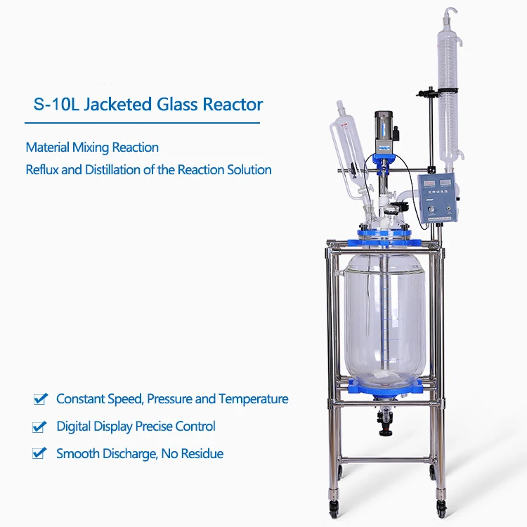 10 L Laboratory Stainless Steel Double Layers Jacketed Glass Reactor