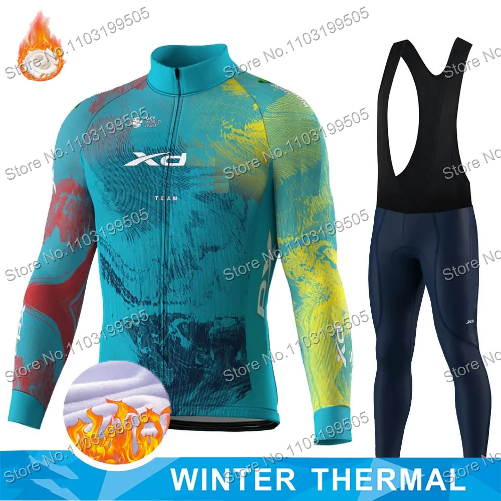 Командный комплект трикотажных изделий Groupama FDJ 2024, зимняя флисовая одежда для французского турнира, мужская куртка с длинным рукавом для шоссейного велосипеда, костюм с нагрудником, трико