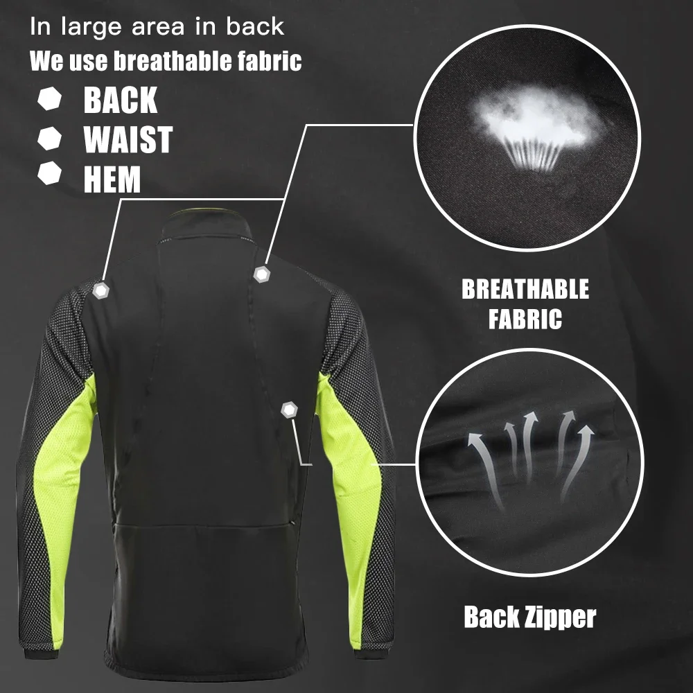 QUESHARK Men Fleece Thermal Winter Long Sleeve Cycling Jacket Windproof Waterproof MTB Road Bike Windbreaker Bicycle Jersey