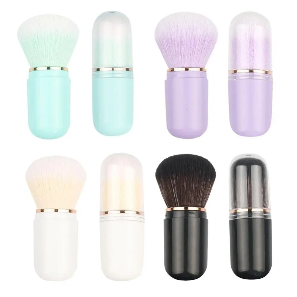 Retractable Kabuki Brush Travel Makeup Brush Cute Capsule-shape Blush Brush Multifunctional Nail Dust Brush Retractable