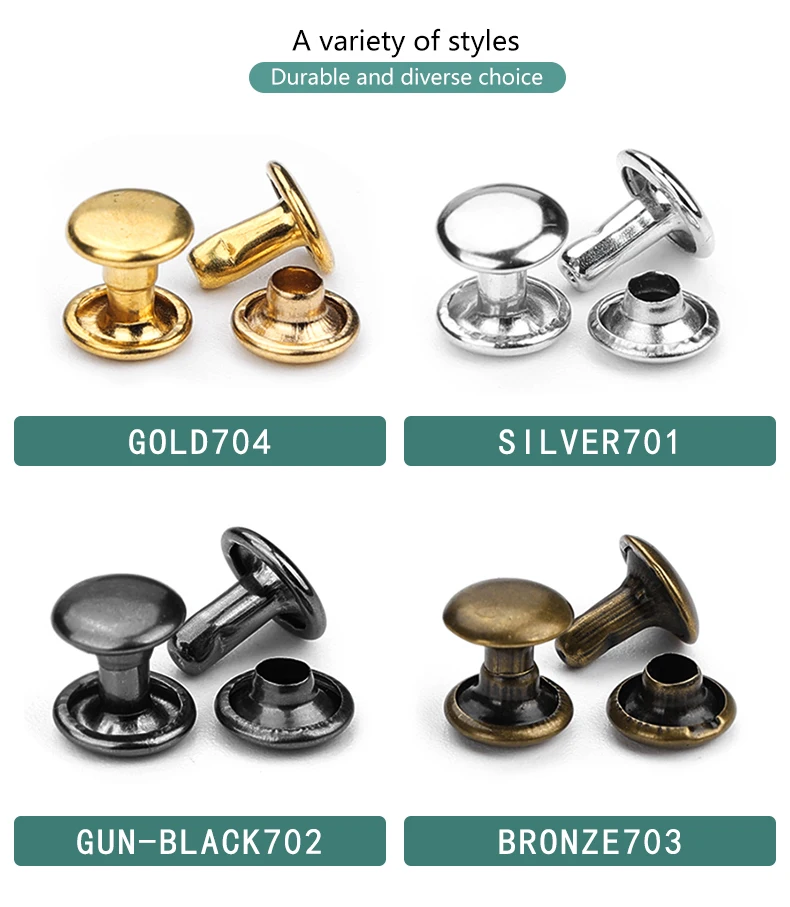 Neue 100sets 5/6/7/8/9mm Messing Metall Doppel Kappe Nieten Studs Runde niet Für Leder Handwerk Tasche Kleidungsstück Handgemachte DIY Zubehör – Detail 5
