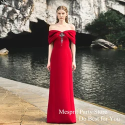 New Arrival Straight Evening Dress Off The Shoulder Stones V Neck Floor Length Red Prom Dresses Saudi Party Gown Back Zipper