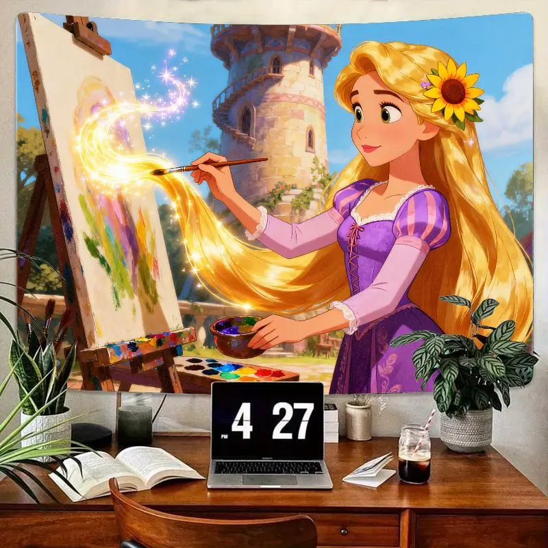 

1PC Disney Rapunzel Tangled Princess Magic Painting Tapestry Modern Polyester Wall Art Decor Gift for Girls & Fans
